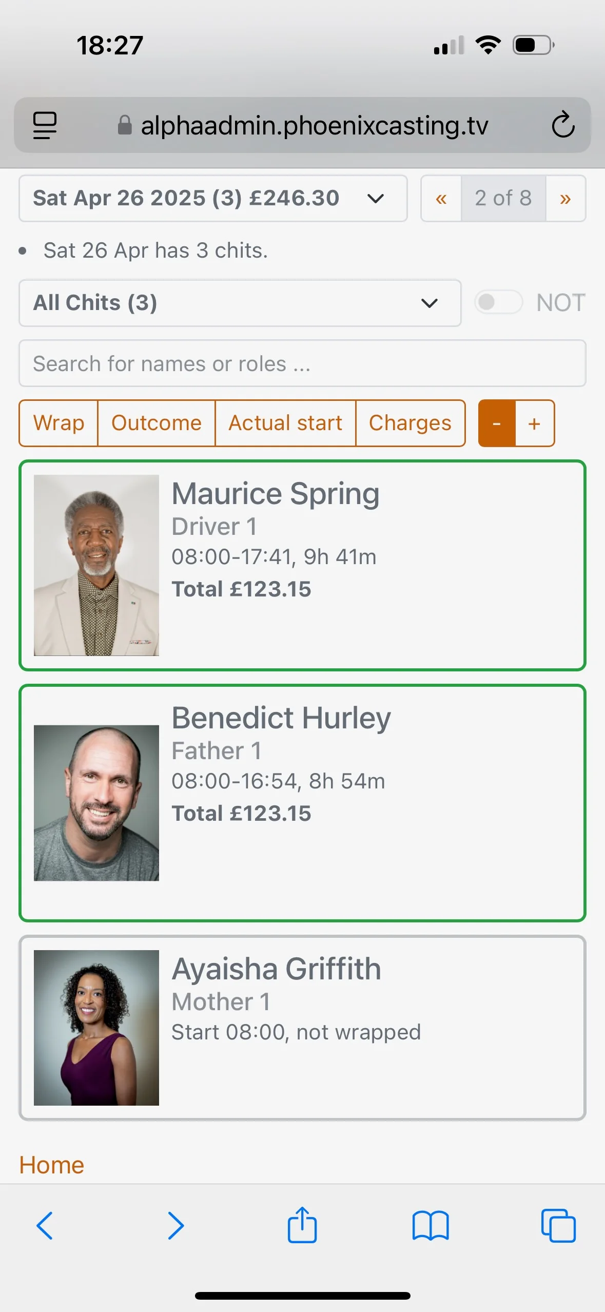 Screenshot showing day view with the Phoenix Chitless service