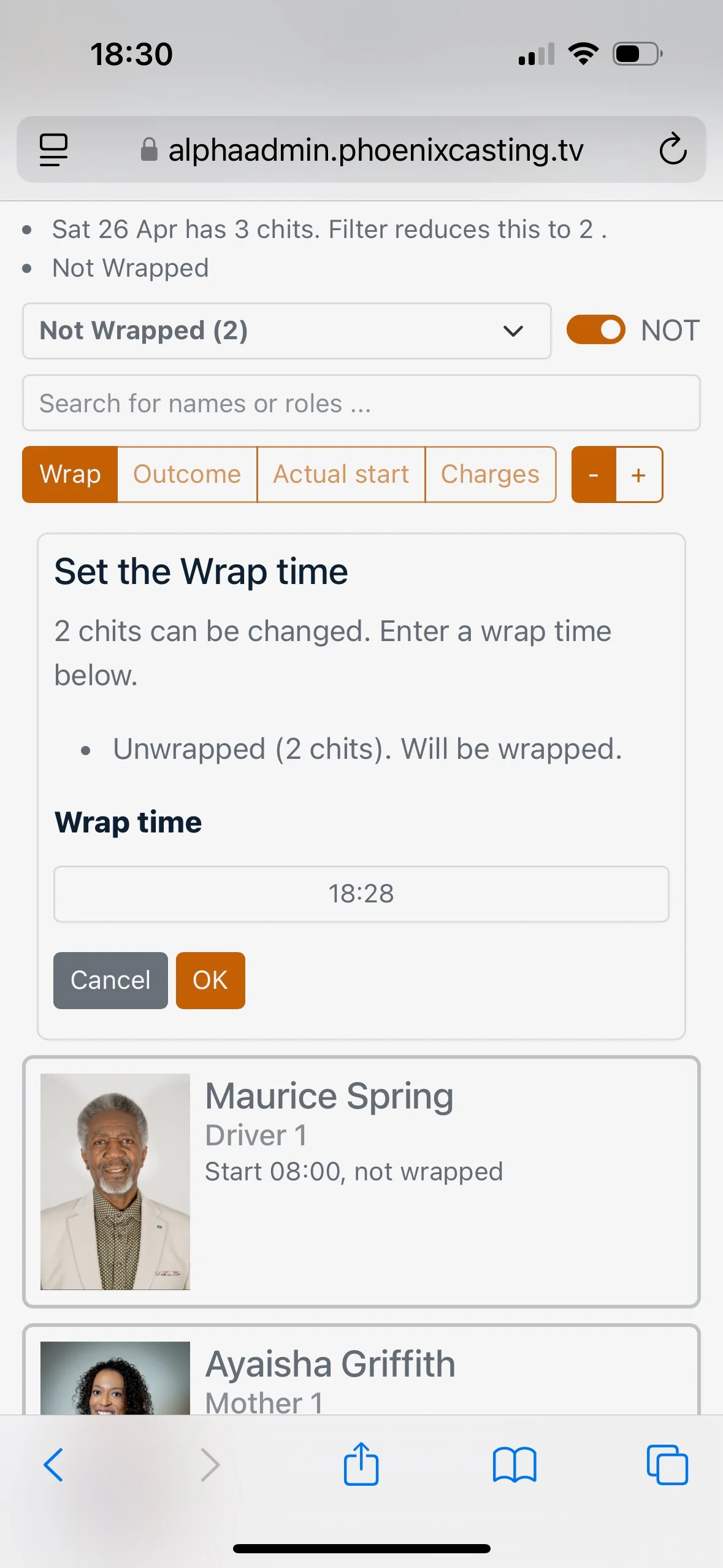 Screenshot showing chit view with the Phoenix Chitless service